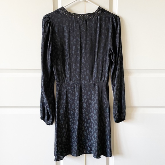 Avec Les Filles Leopard Print Blue & Black Long Sleeve Mini Dress Size XS - Picture 6 of 11